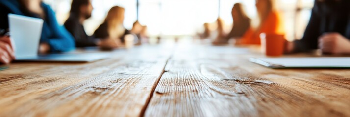 Leinwandbilder - Collaborative Workspace Dynamics Industrial Chic Wooden Conference Table Revealing Modern Team Engagement and Strategic Innovation for Next-Gen Business Environments