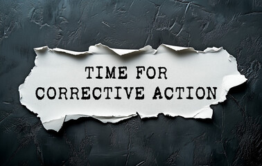 Leinwandbilder - Time for corrective action message written on ripped torn white paper piece on dark background. Conceptual time for corrective action symbol. Copy space.