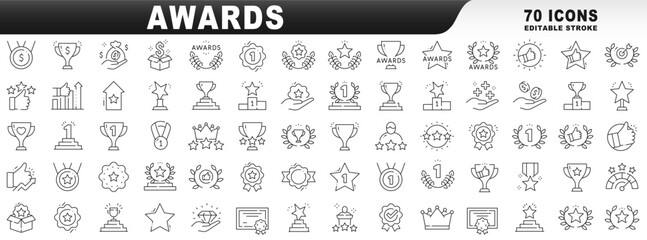 big set of award related line icons. editable stroke
