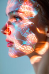 Aufkleber - Neurotechnology Visualization Holographic Brain Mapping on Millennial Profile - Immersive Cognitive Design for Digital Wellness and Innovative Mental Performance Insights