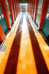 Poster - Symmetrical Solar Design Vibrant Architectural Corridor with Luminous Geometric Perspective - Innovative Learning Space Illumination and Modern Educational Infrastructure