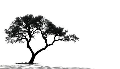 Single, majestic tree silhouetted against pure white,  park, botany