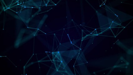 Wall Mural - abstract geometric background. triangles, dots and lines are connecting with shine. 3d 4k animation