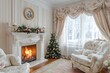 © pentem - Elegant living room with fireplace, Christmas tree, and ornate furniture.