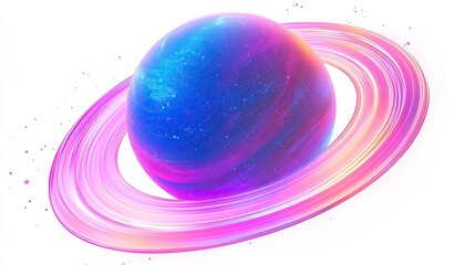 Wall Mural - Vibrant cosmic planet with glowing pink and blue rings floating in deep space