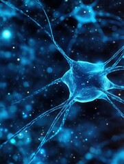 Fototapete - Futuristic neural network patterns in deep blue and cyan showcasing advanced technology and digital connectivity
