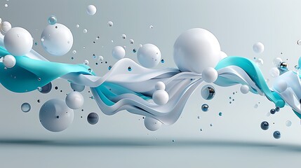Wall Mural - abstract flowing shapes with white spheres and blue ribbons in modern digital art background