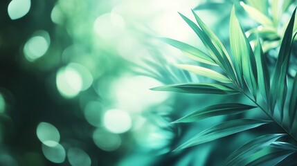 Aufkleber - Tropical leaves create a calming backdrop in a vibrant green and teal setting with an adventurous spirit