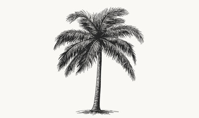Tropical coconut palm tree detailed sketch, vector, linear icons set.