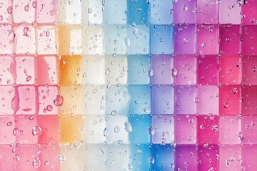 Wall Mural - colorful squares with water droplets: a vibrant display of colorful squares, each in a slightly diff