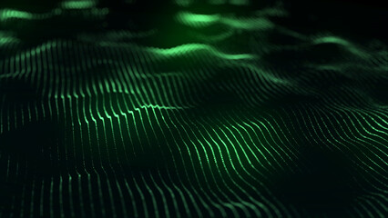 Wall Mural - dynamic green wave of particles and lines. abstract futuristic background. big data visualization. 3