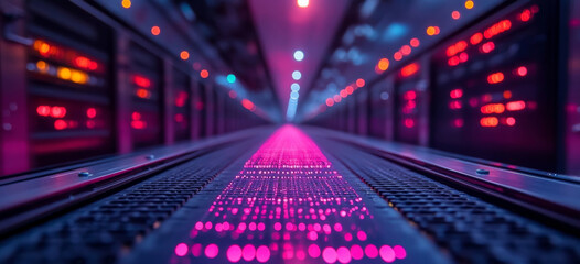 Fototapete - Dazzling lights illuminate a quantum computing facility, showcasing the intricate interplay of qubits in superposition.