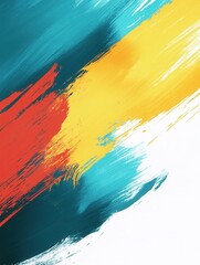 Aufkleber - Bold abstract painting with striking teal, yellow, and red strokes designed for an inspiring background or text area