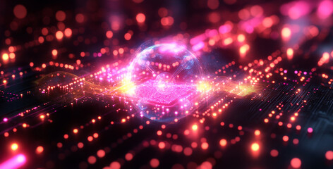 Leinwandbilder - This depiction illustrates the principles of quantum computing, featuring a vibrant representation of qubits demonstrating superposition and entanglement.