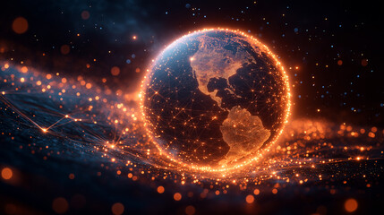 Abstract 3D globe with glowing connection lines, symbolizing global connectivity and digital networks.