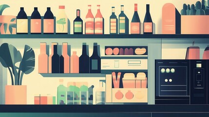 Fototapete - Online grocery order summary displayed on a sleek digital screen with modern design elements in a contemporary kitchen