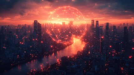 Global Network Urban Landscape Digital Communication Technology Future Innovation