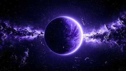 Wall Mural - stunning hyperrealistic deep space scene featuring a striking purple planet set against a backdrop o