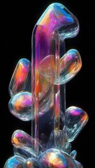 Poster - Iridescent Abstract Crystal Sculptures Liquid Glass Shapes Hyper-Realistic Iridescent Art