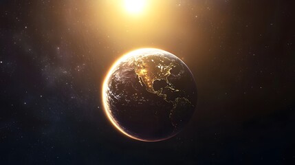 Wall Mural - isolated glowing earth in space with a deep cosmic background illuminated by distant stars and celes