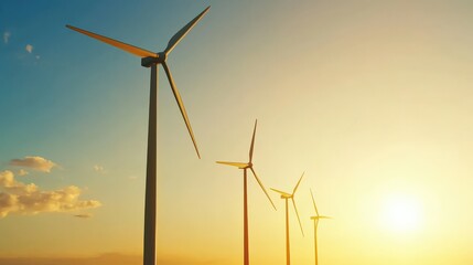 Wall Mural - a clean energy wind farm under a golden sky.