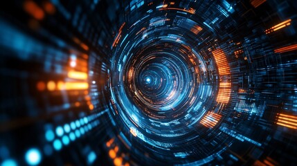 Aufkleber - Digital information flows through futuristic tunnel at high speed