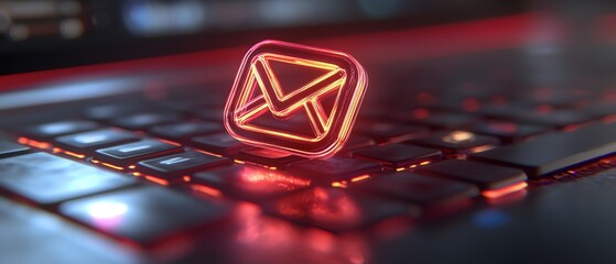 Leinwandbilder - Email icon on laptop screen with 3D cursor, showcasing digital communication, professional technology, and streamlined productivity