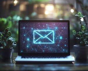 Poster - Email icon on laptop screen with 3D rendering of cursor, symbolizing email communication, techsavvy work environment, and productivity