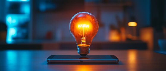 Poster - Holographic light bulb projection from a smartphone on a desk