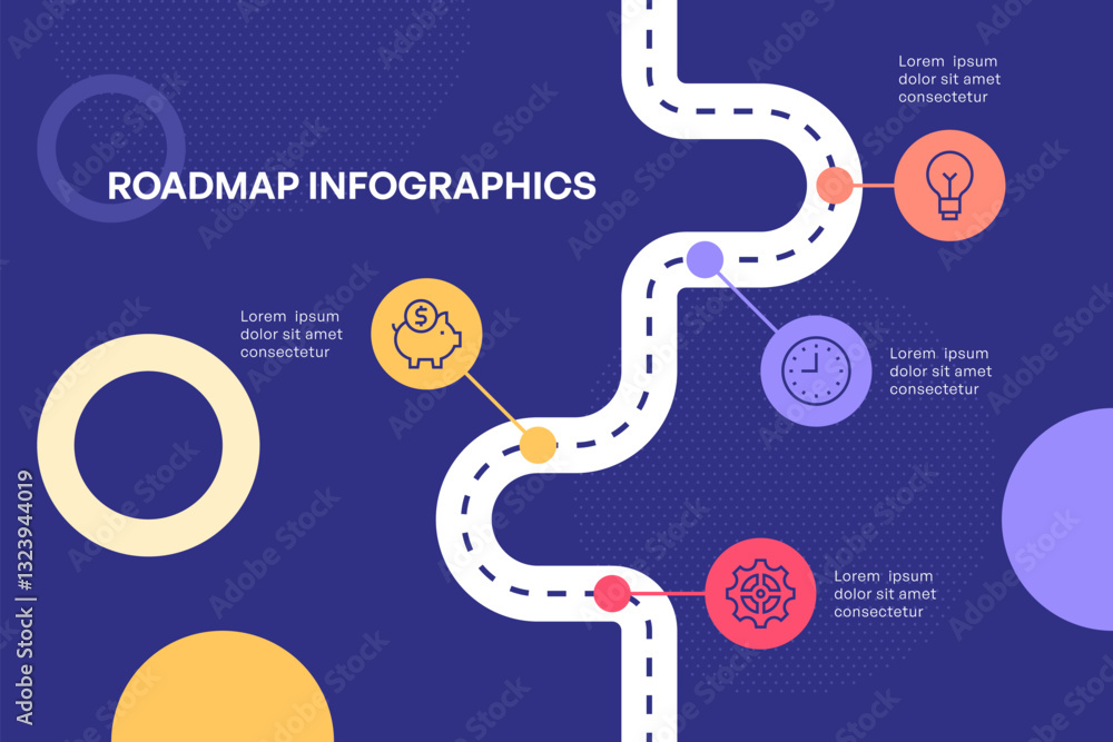 Step by Step Roadmap Infographic with Zigzag Path and Icons Stock ...