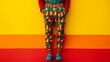 © Ceyhun - A circus performer's costume with bright patterns on a plain red and yellow background