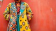 © Ceyhun - A circus performer's costume with bright patterns on a plain red and yellow background
