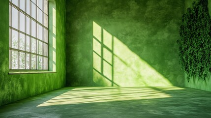 Aufkleber - Sunlight illuminating green room with climbing plants and large window