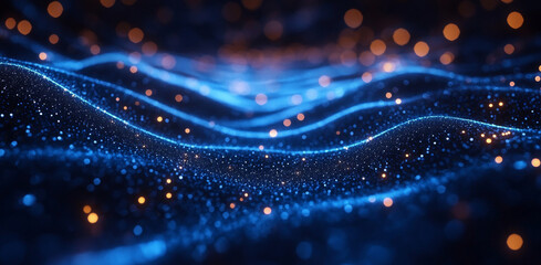 Fototapete - This graphic illustrates the complex interactions of quantum elements such as qubits in a dynamic wave pattern. Vibrant colors depict the nuances of decoherence and optimization in data analysis.