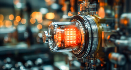Poster - A close-up view of a glowing quantum device showcasing qubits and their intricate design.