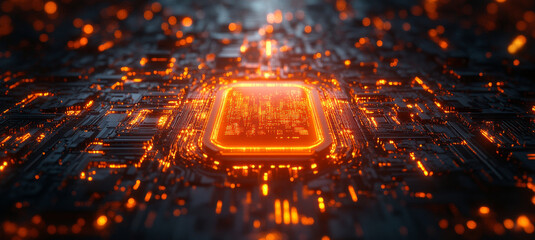 Fototapete - A vibrant, high-resolution visualization displays a quantum computing landscape featuring glowing circuits, highlighting concepts like qubit superposition and entanglement.