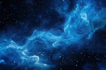 Wall Mural - enchanting cosmic background with delicate crystalline particles of light dancing in swirling patterns, creating a magical atmosphere of twinkling blue stardust against deep indigo depths