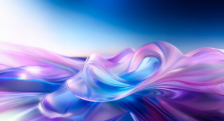 Aufkleber - Abstract flowing form in shades of blue and purple, creating a smooth, iridescent and glossy texture.  A fluid, dreamy and elegant design against a soft gradient backdrop.