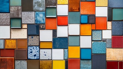 Poster - Colorful ceramic tiles showing a variety of textures and colors creating a vibrant background