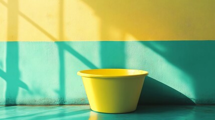 Aufkleber - Yellow basin illuminating minimalist room with sunlight and shadows
