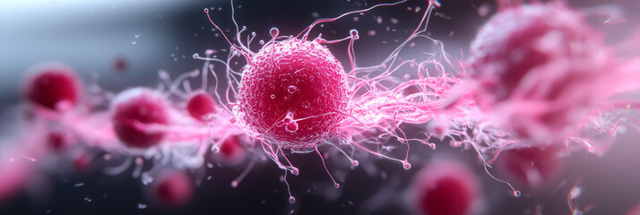 a close-up bloodstream scene where luminous immunosuppressant molecules float among red blood