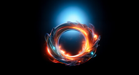 Fototapete - Abstract circular element with swirling orange and blue energy on a dark backdrop. The image evokes a sense of motion and power, like a portal or a dynamic ring of energy.
