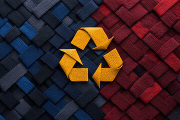 Fototapete - A visionary minimalist composition featuring a vibrant recycle icon meticulously crafted from mixed