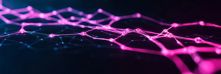 Leinwandbilder - A minimalist digital scene showcasing a complex arrangement of luminous neon lines and nodes