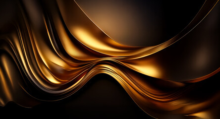 Leinwandbilder - Abstract flowing design with golden waves against a dark backdrop. Shiny, smooth texture with elegant curves creates a luxurious and fluid appearance.