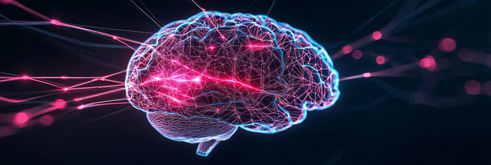 Poster - A visionary digital illustration featuring an intricate, futuristic neural network illuminated by