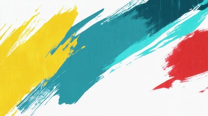 Fototapete - Bold abstract background with dynamic paint strokes in teal, yellow, and red inviting creative expression and inspiration for design projects