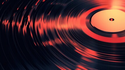 Poster - Vinyl record texture creates rhythmic soundwave ripples in striking black and red hues capturing retro-modern vibes perfectly