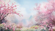 © Chatupat - Soft pink cherry blossoms bloom vibrantly in serene spring meadow under clear blue sky.