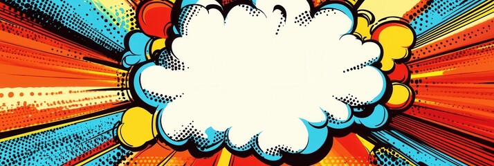 Aufkleber - Vibrant comic book style background with dynamic color bursts and speech bubbles, perfect for action scenes or playful messages